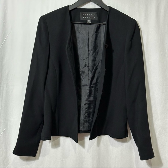Vintage Black Finity Studio Collarless Blazer/Jacket V-neck Size 8 - Picture 3 of 9